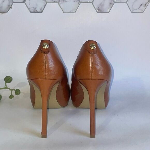 Guess Brown Leather Peep-Toe Heels Camel - Picture 6 of 8